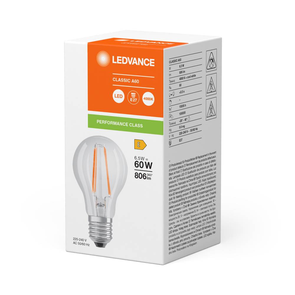 Ledvance LED-Lampe E27 840 LEDCLA606.5W840FCLP 220 V, 38 mA, 6,5 W, 806 lm, 124 lm/W, 4000 K