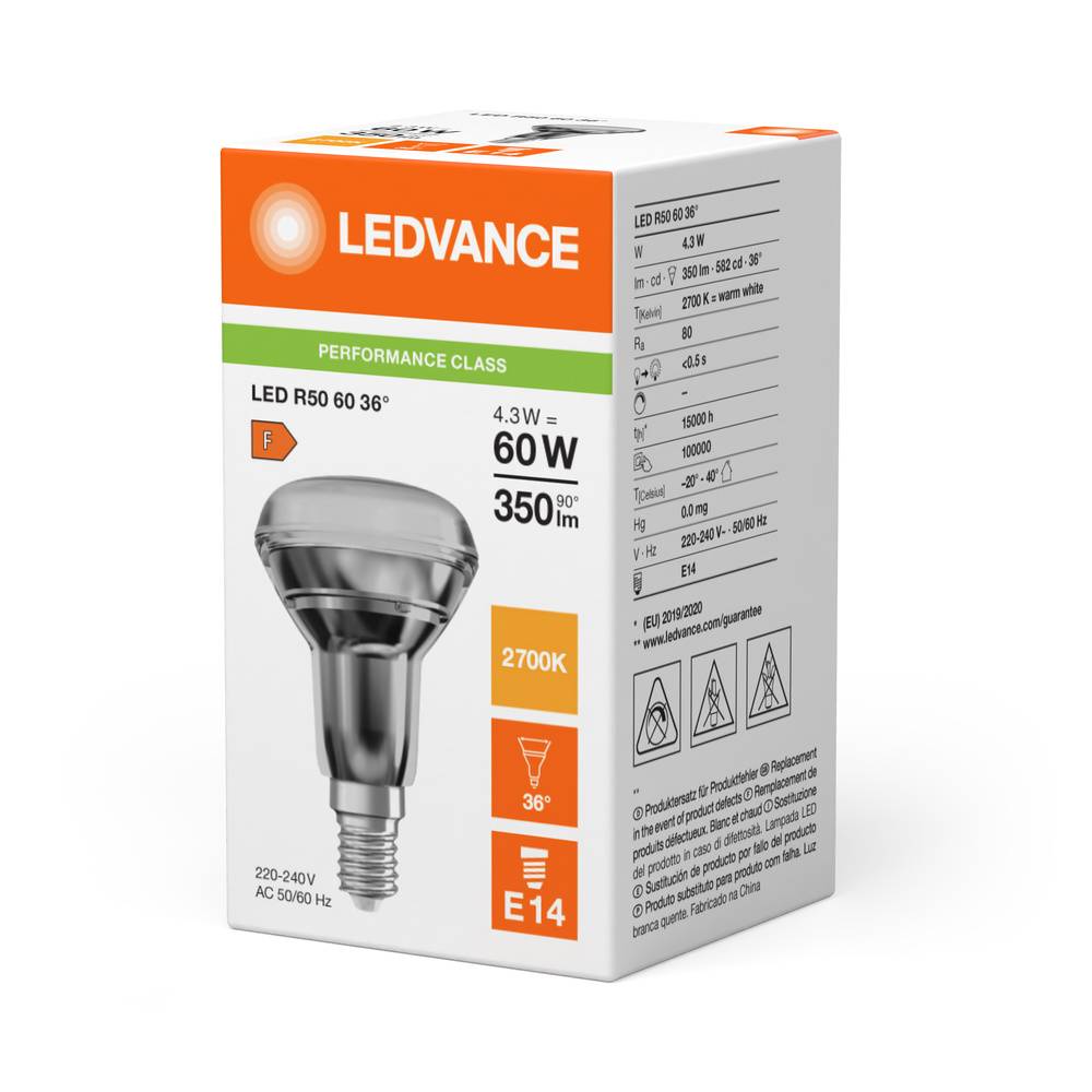 LEDV LED Reflektor 4,3-60W/827 R50 E14 36° 15000hEEK F