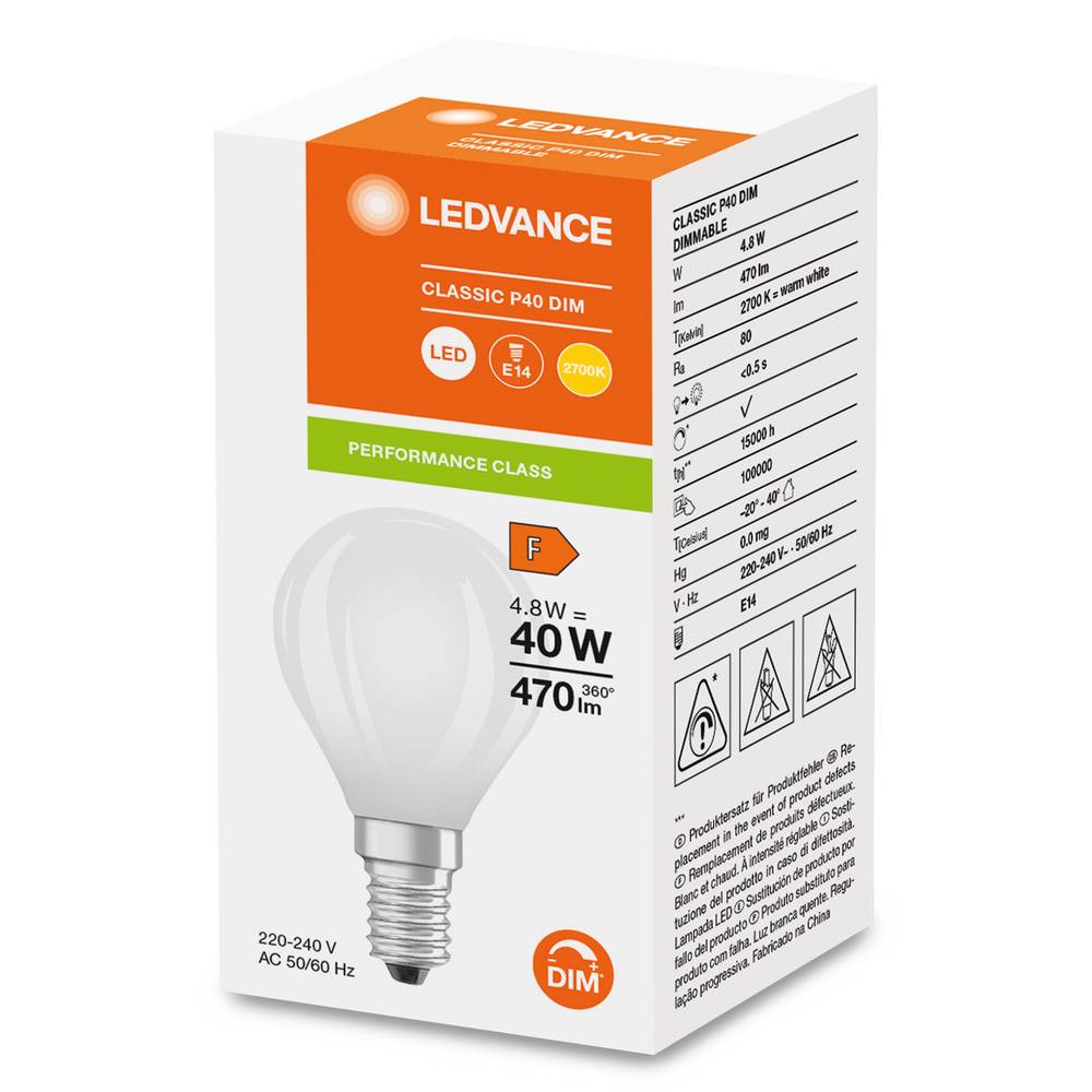 Ledvance Classic LED E14 Birne Fadenlampe Matt 4.8W 470lm - 827 Extra Warmweiß | Dimmbar - Ersatz für 40W