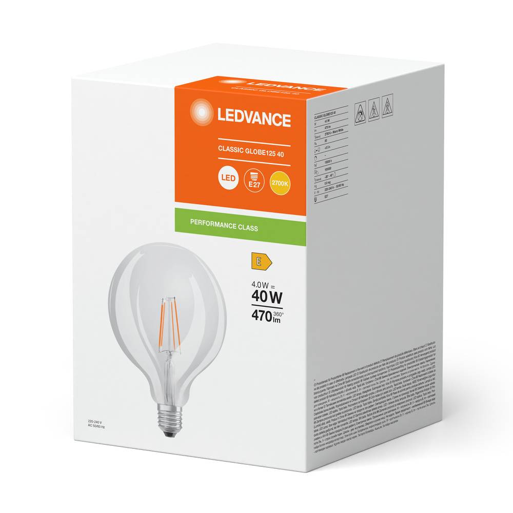 Ledvance Classic LED E27 Globe Fadenlampe Klar 4W 470lm - 827 Extra Warmweiß | Ersatz für 40W