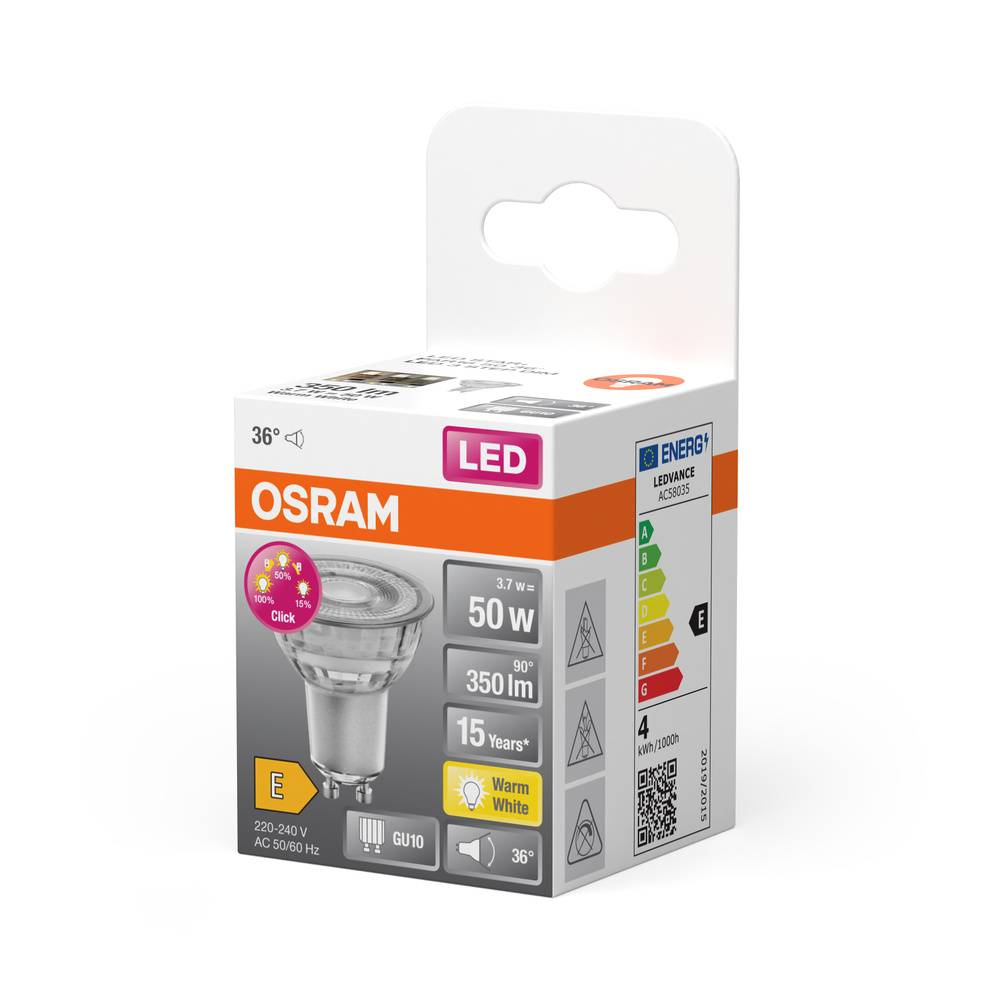 OSRAM HOMELIGHTING 4058075433182 LED EEK F (A - G) GU10 Reflektor 3.7W = 50W Warmweiß (Ø x L) 50mm x 54mm 1St.