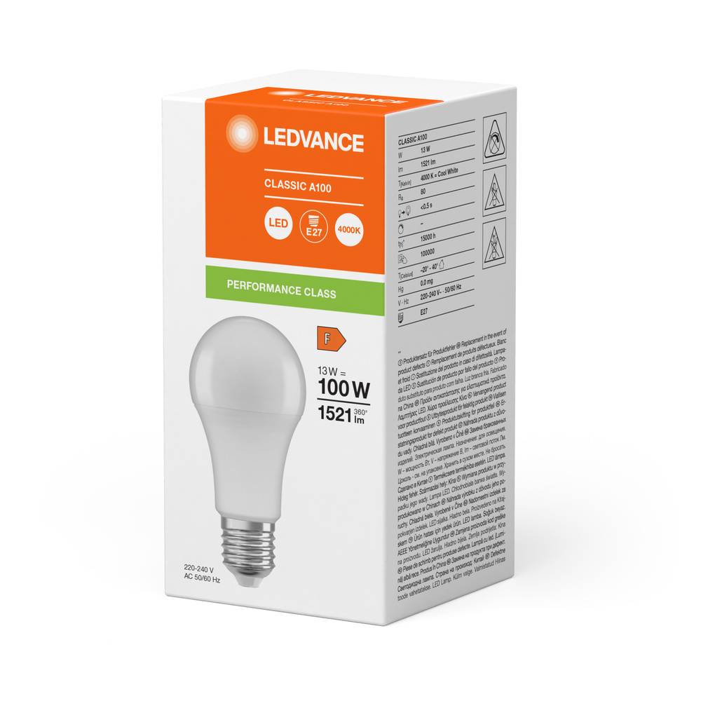Ledvance LED-Lampe E27 840 LEDCLA10013840FRE27P 220 V, 108 mA, 13 W, 1521 lm, 117 lm/W, 4000 K