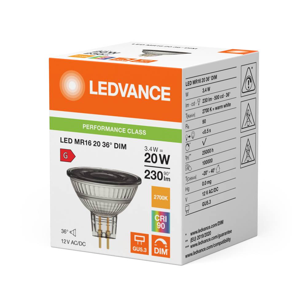 Ledvance LED-Leuchtmittel LB22 LED MR162036 dim 3.4W 927 GU5.3 P