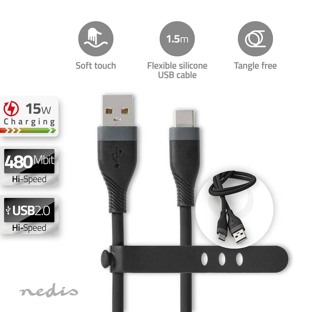 Nedis CCGB60800BK15 - 1,5 m - USB A - USB C - USB 2.0 - 480 Mbit/s - SchwarzMale