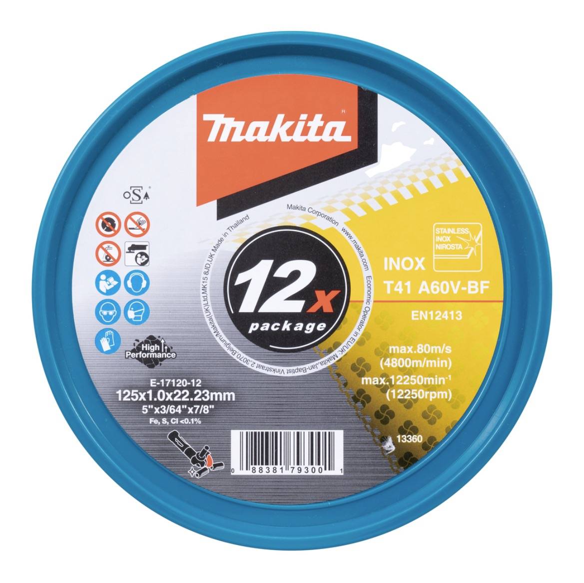 Makita E-17120-12 Trennscheiben INOX 125 x 1,0 x 22,23 mm A60V-BF 12 Stück in Dose