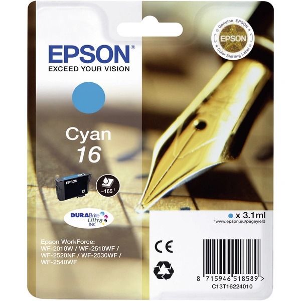 Epson Druckerpatrone T1622 / 16 Original Cyan C13T16224010 Epson Druckerpatrone T1622 / 16 Original Cyan C13T16224010