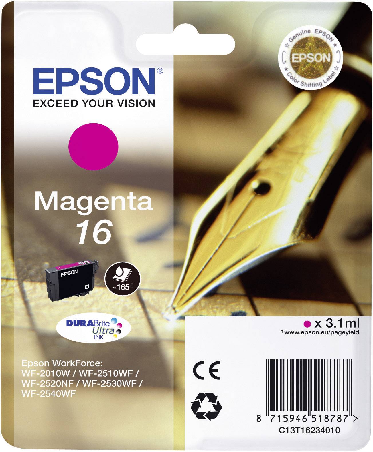 Epson Druckerpatrone T1623 / 16 Original Magenta C13T16234010