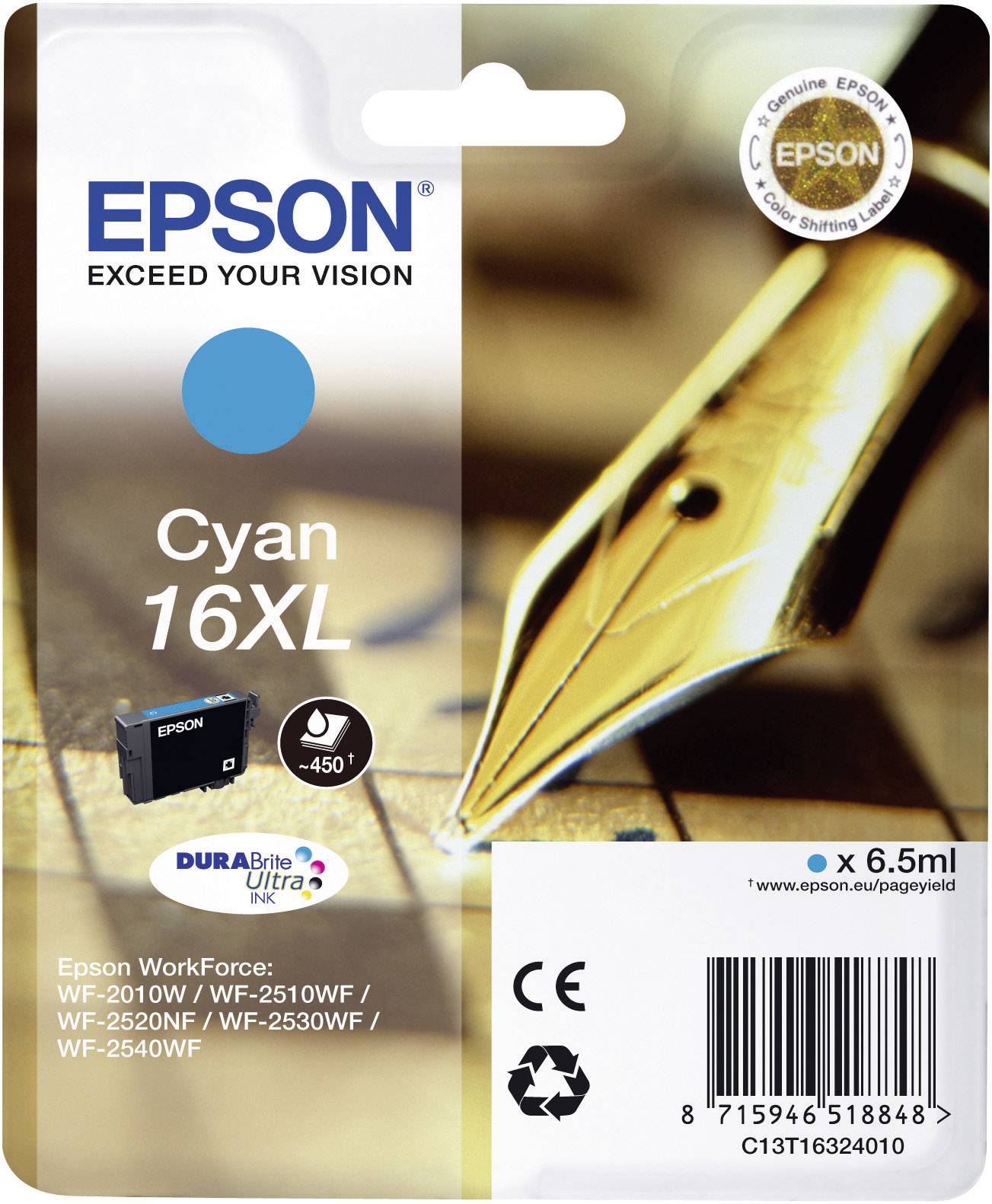 Epson Druckerpatrone T1632/16XL Original Cyan C13T16324010