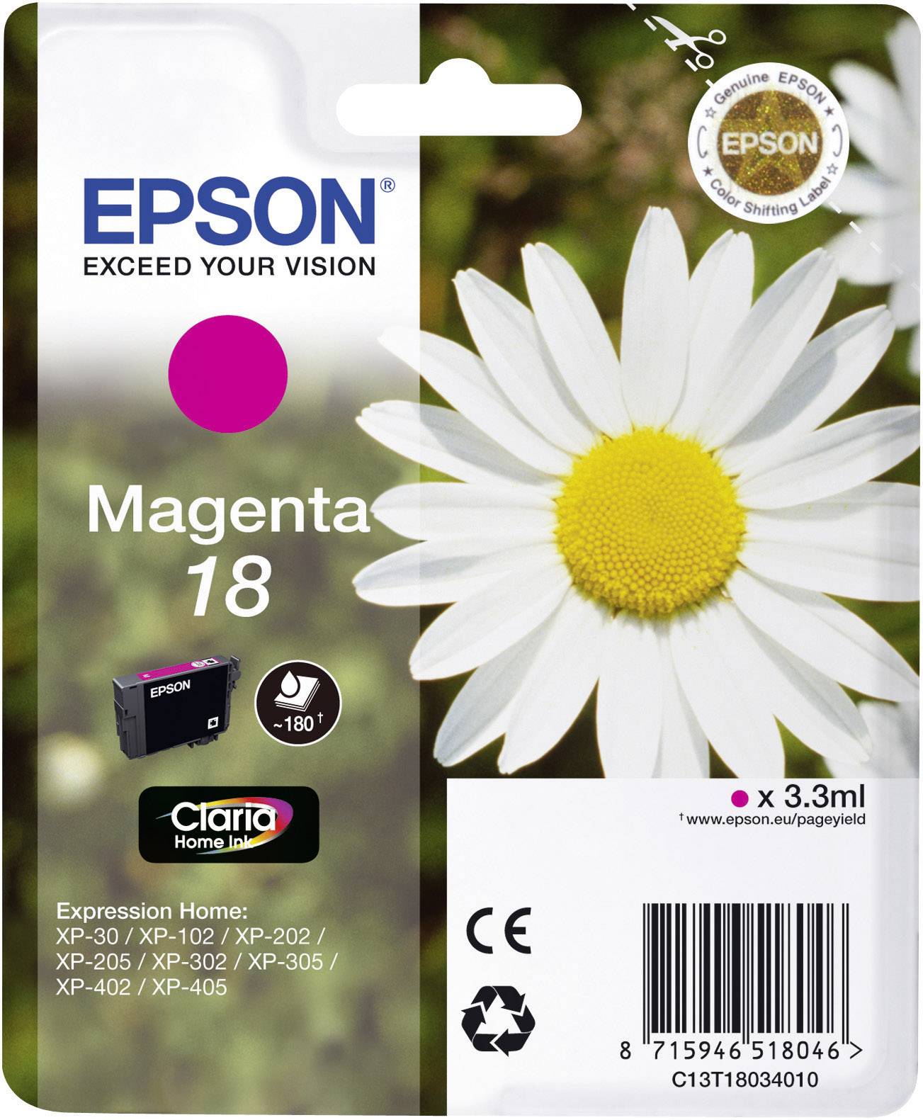 Epson Druckerpatrone T1803, 18 Original Magenta C13T18034010