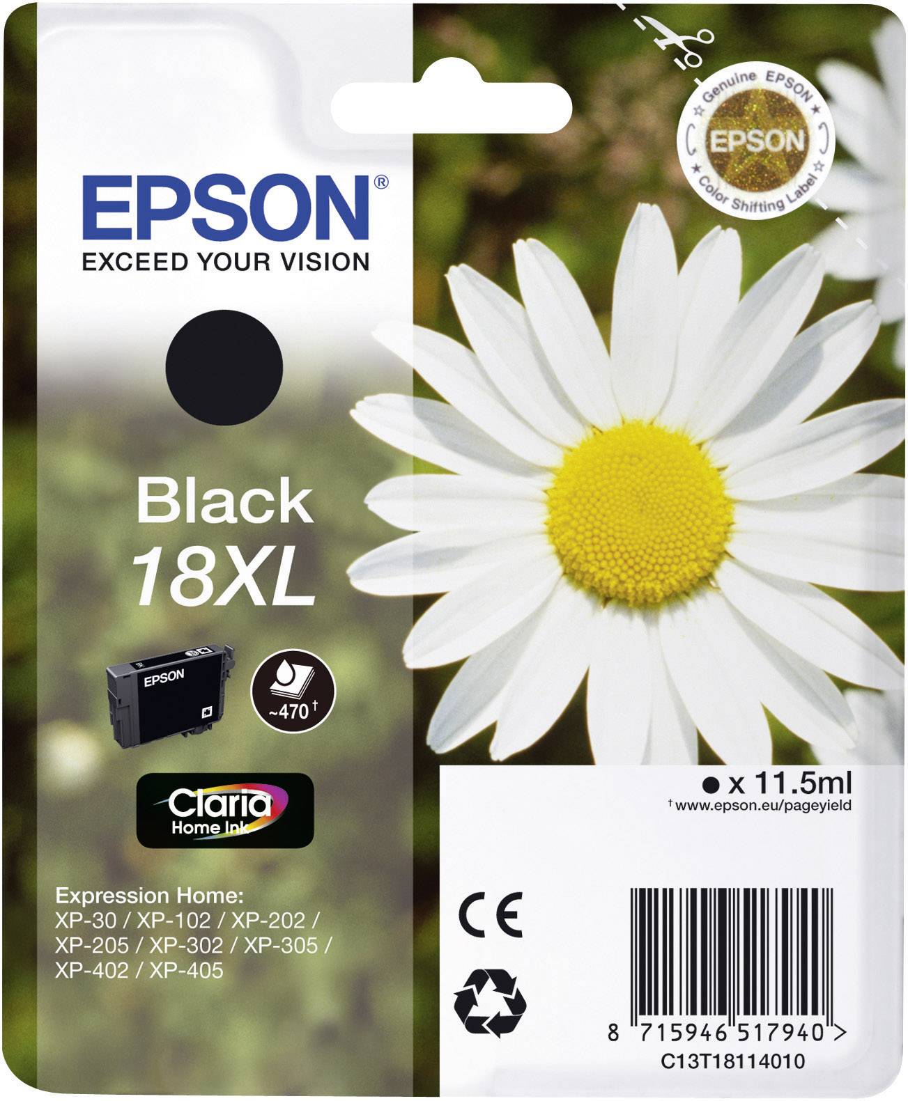 Epson Druckerpatrone T1811, 18XL Original Schwarz C13T18114010
