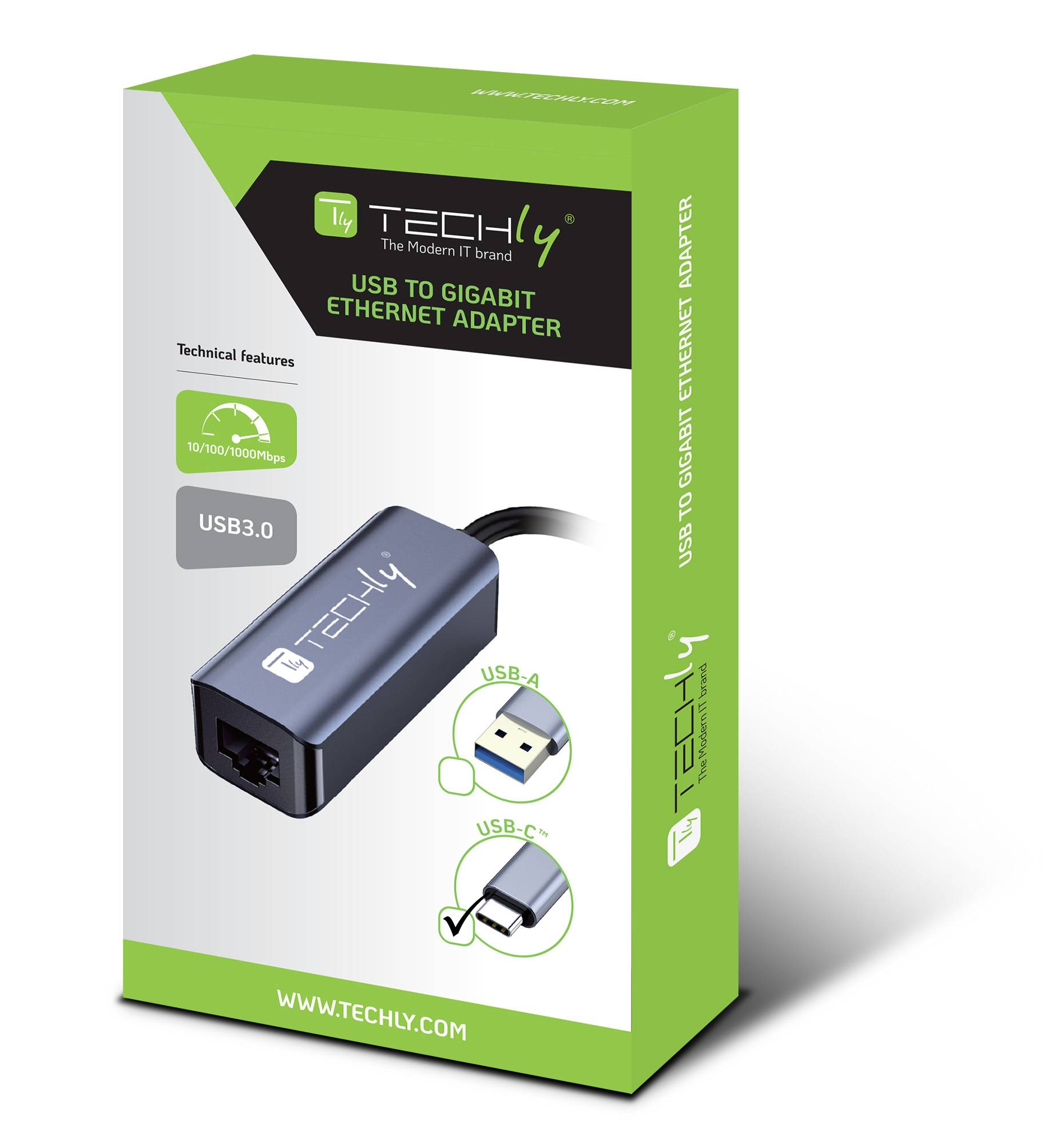 Techly USB 3.1 Typ C auf RJ45 Adapter - USB-Controller - WLAN