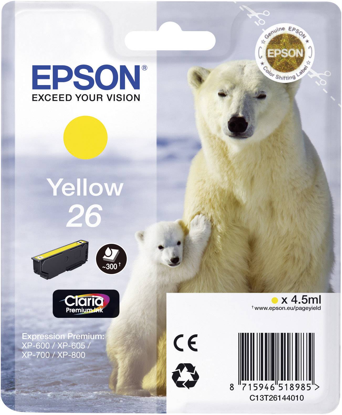 Epson Druckerpatrone T2614, 26 Original Gelb C13T26144010