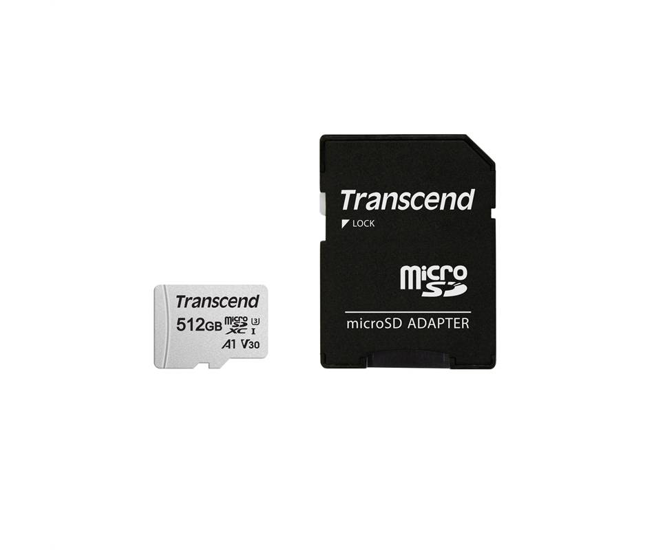 Transcend Premium 300S microSDXC-Karte 512GB Class 10, UHS-I, UHS-Class 3, v30 Video Speed Class, A1 Application Performance