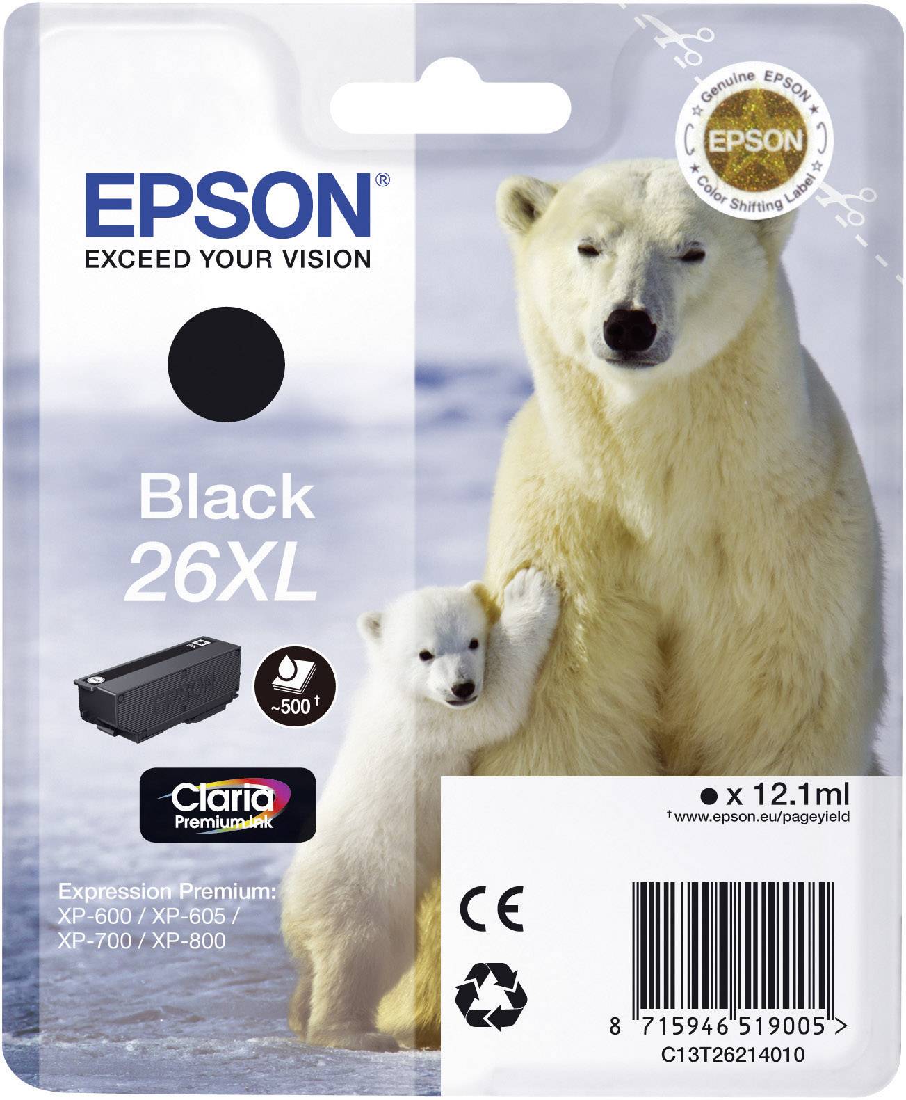 Epson Druckerpatrone T2621, 26XL Original Schwarz C13T26214010
