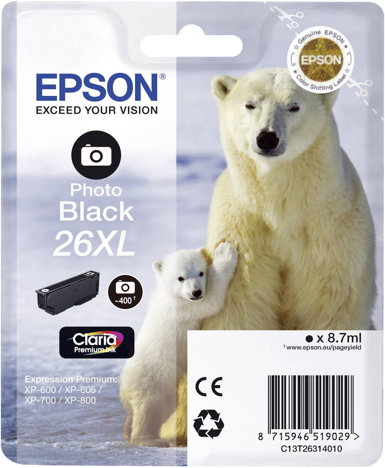 Epson Druckerpatrone T2631, 26XL Original Foto Schwarz C13T26314010