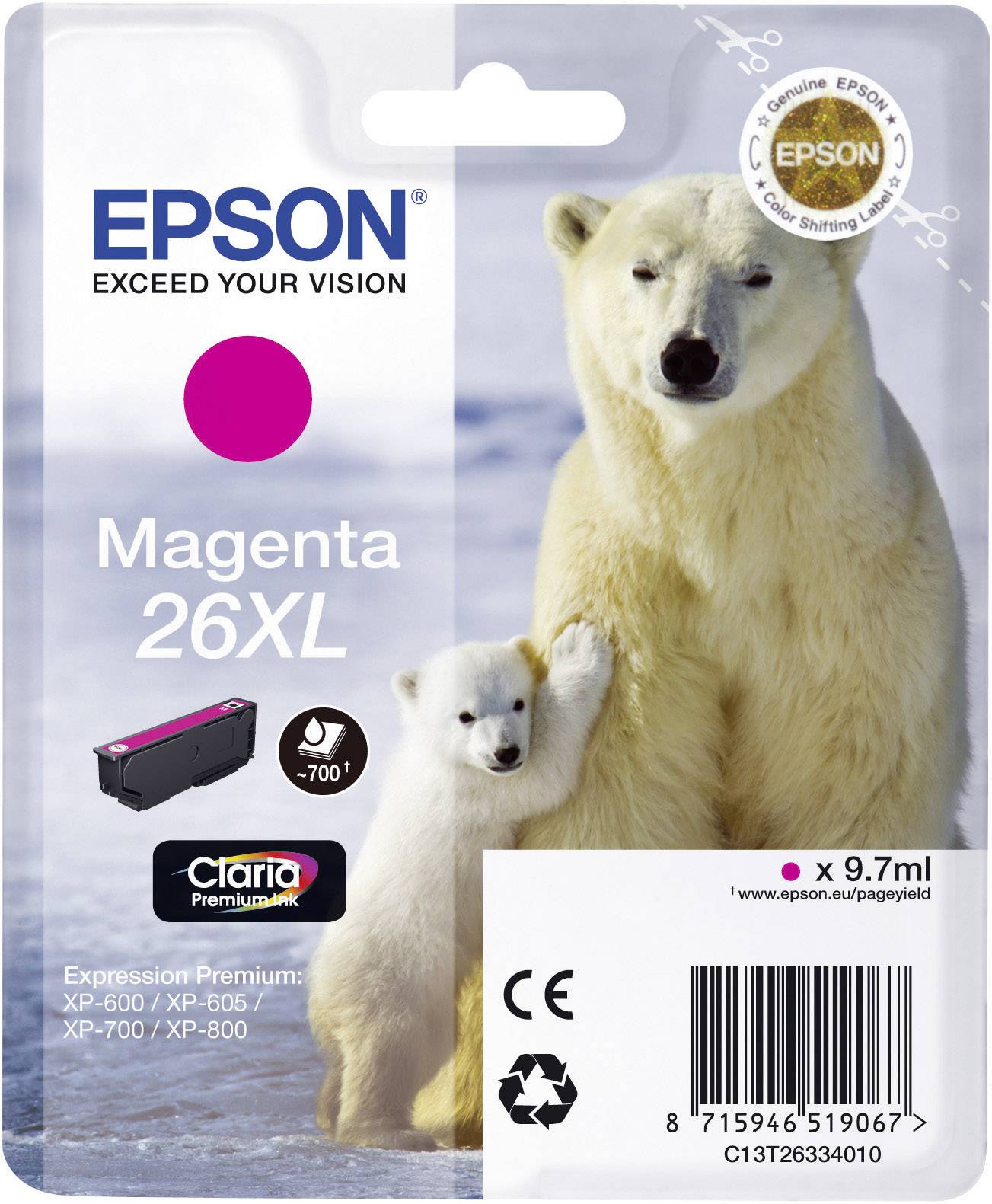 Epson Druckerpatrone T2633, 26XL Original Magenta C13T26334010