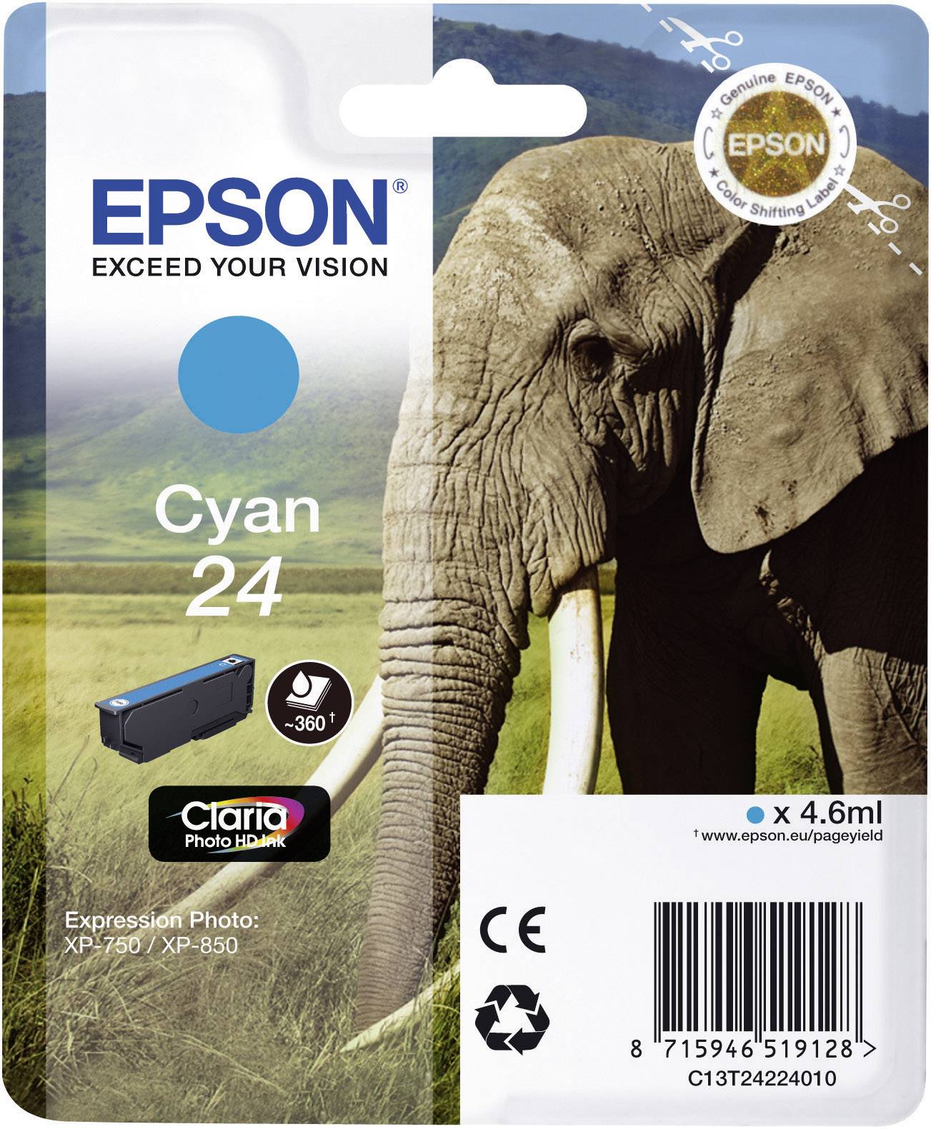 Epson Druckerpatrone T2422, 24 Original Cyan C13T24224010