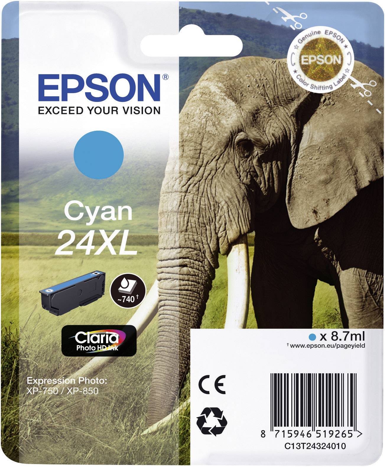 Epson Druckerpatrone T2432, 24XL Original Cyan C13T24324010