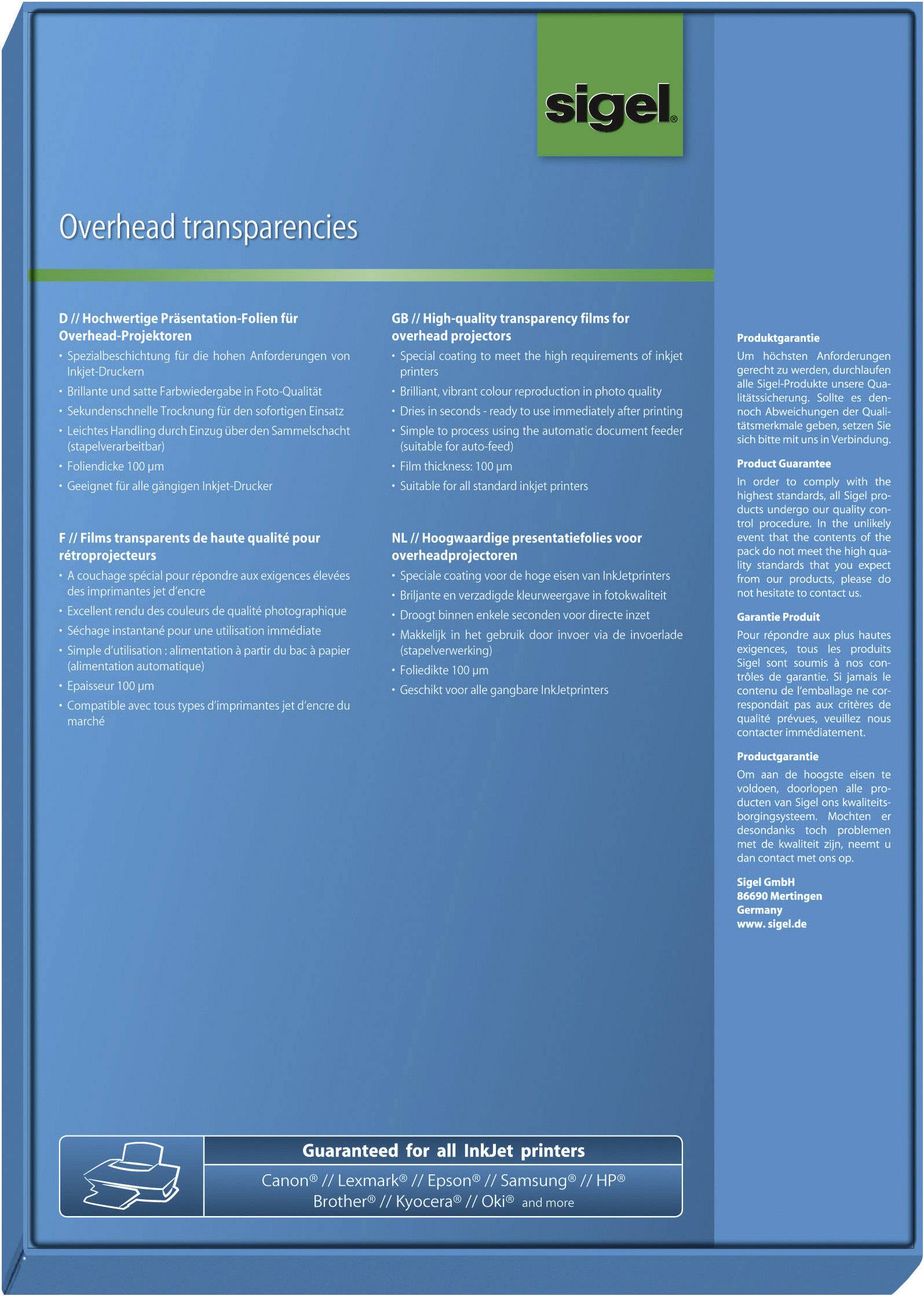 InkJet-Folie transparent A4 100qm klar stapelverarbeitbar VE=50 Blatt