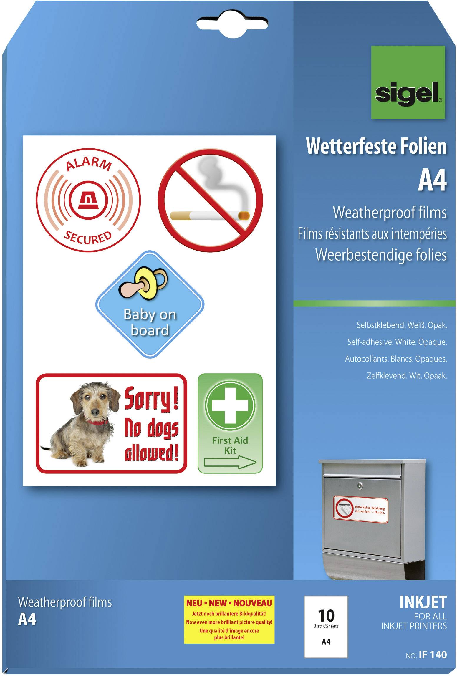 Sigel IF140 Selbstklebefolie DIN A4 Tintenstrahldrucker Weiß, Opak 10 St.