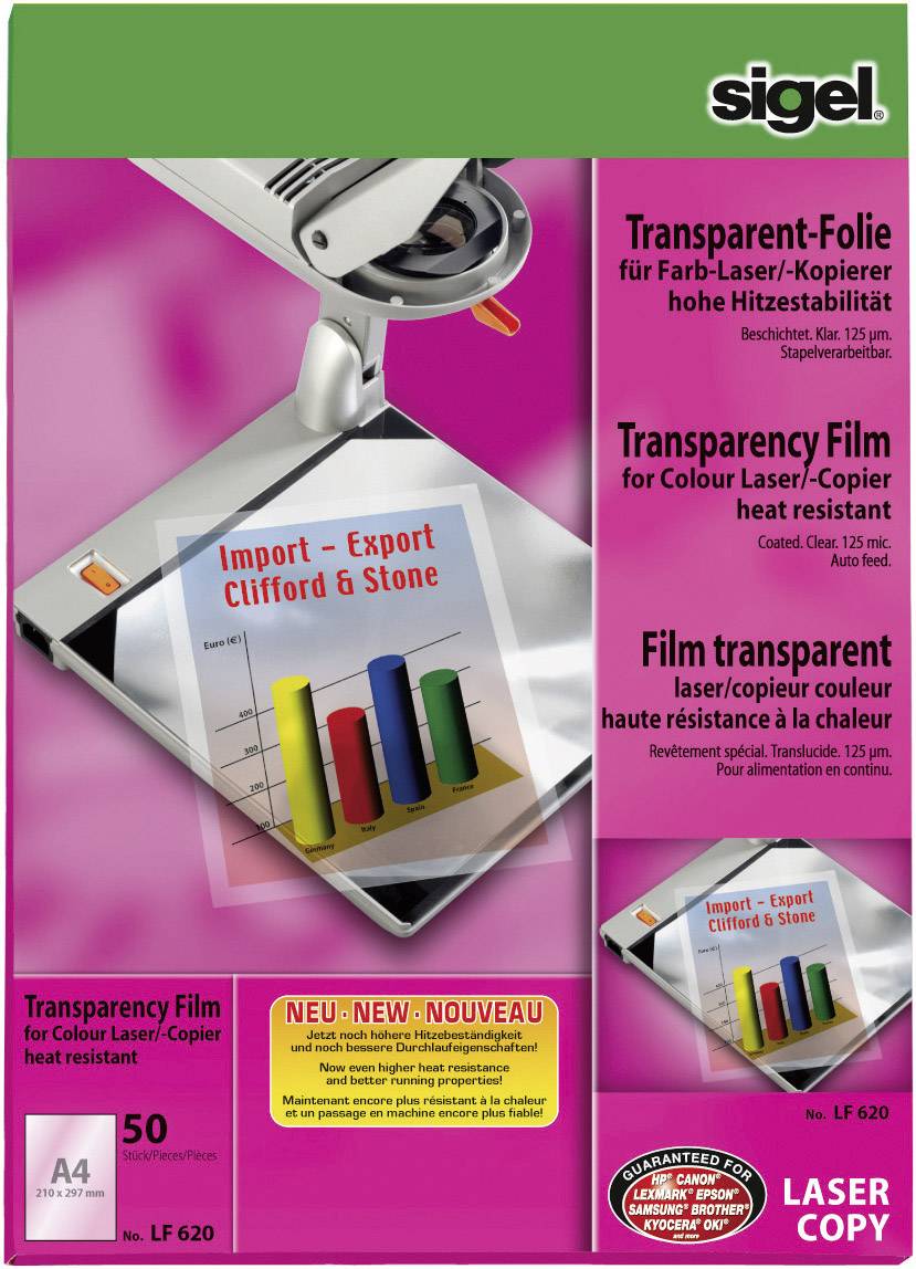 Farb-Laser/-Kopier-Folie transparent A4 125qm stapelverarbeitbar hohe Hitzestabilität VE=20 Blatt