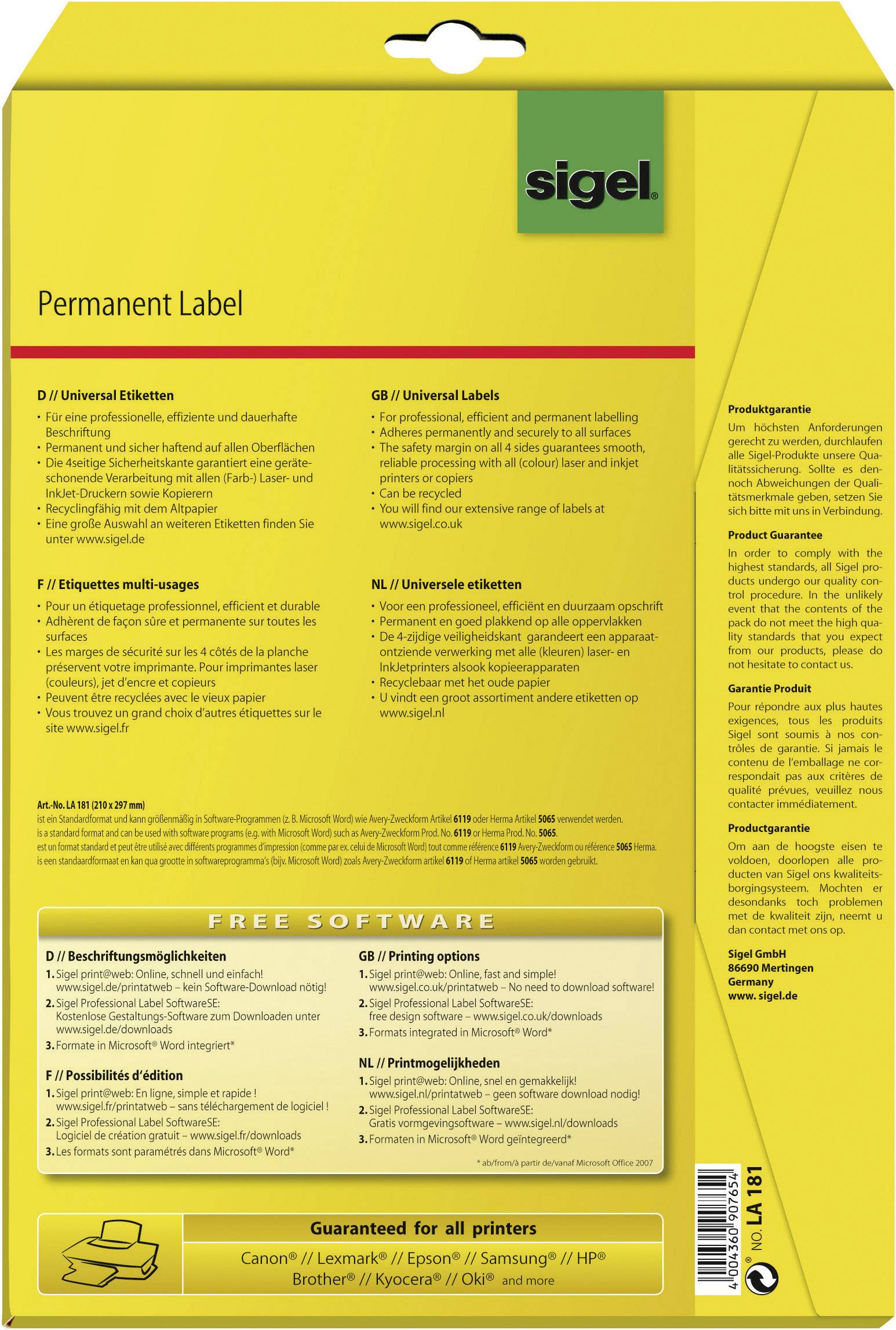 Etiketten Inkjet/Laser Kopier 210x297mm VE=25 Stück (25 Blatt) weiß