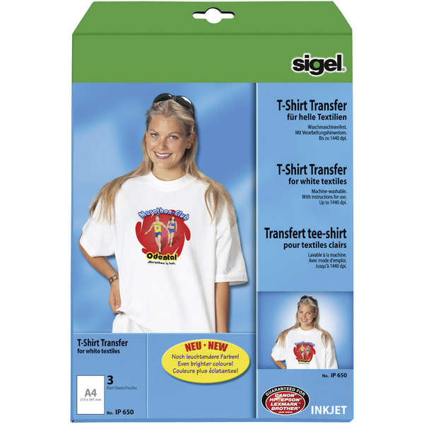 Sigel InkJet-Transfer-Folien für T-Shirts, weiß, IP650, , 3 Blatt