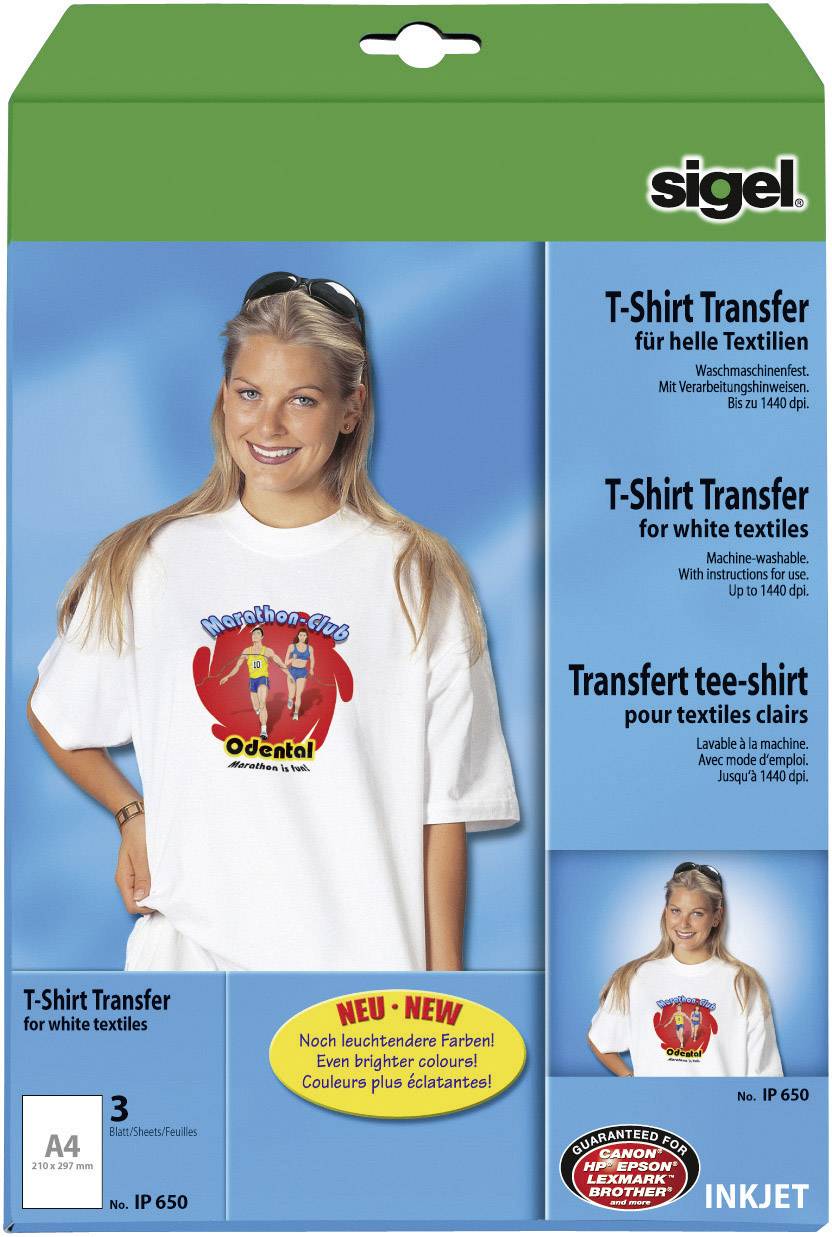 Sigel InkJet-Transfer-Folien für T-Shirts, weiß, IP650, , 3 Blatt
