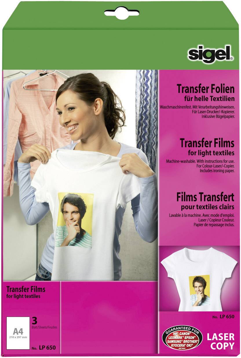 Sigel Laser-Transfer-Folien für Textilien, transparent, LP650, , 3 Blatt