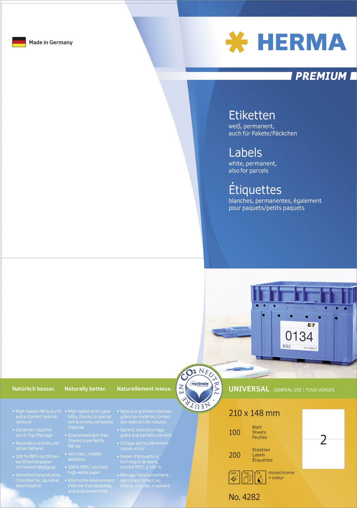 Herma 4282  210 x 148 mm Papier Weiß 200 St. Permanent haftend   100 Blatt DIN A4