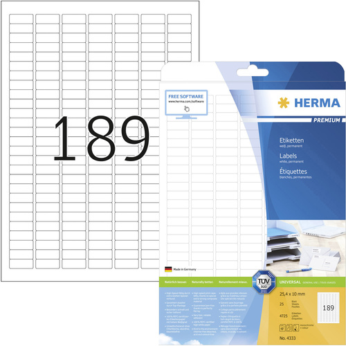 Herma 4333 Universal-Etiketten 25.4 x 10 mm Papier Weiß 4725 St. Permanent haftend Tintenstrahldruc