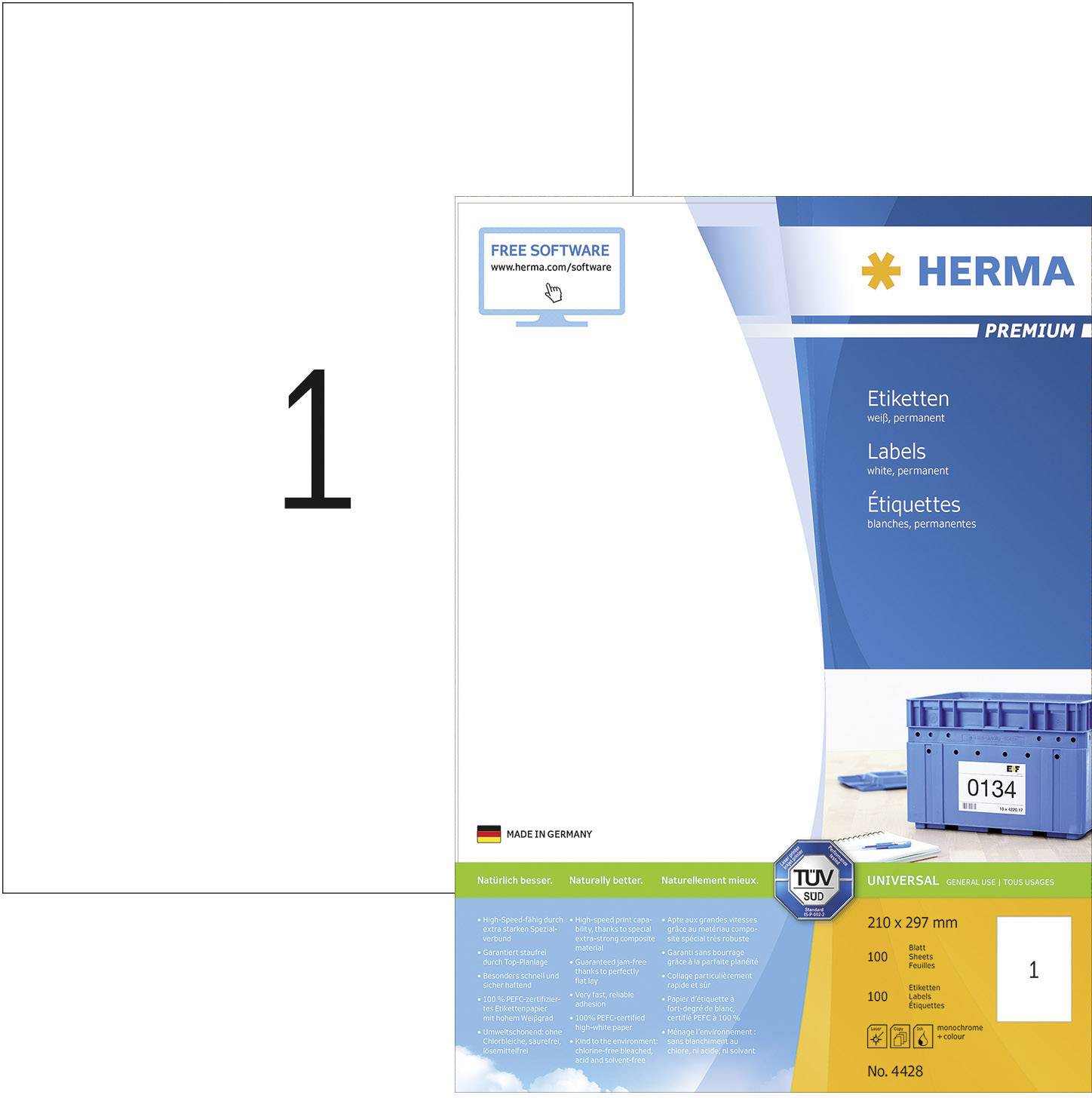 Herma 4428 Universal-Etiketten 210 x 297 mm Papier Weiß 100 St. Permanent haftend Tintenstrahldruck