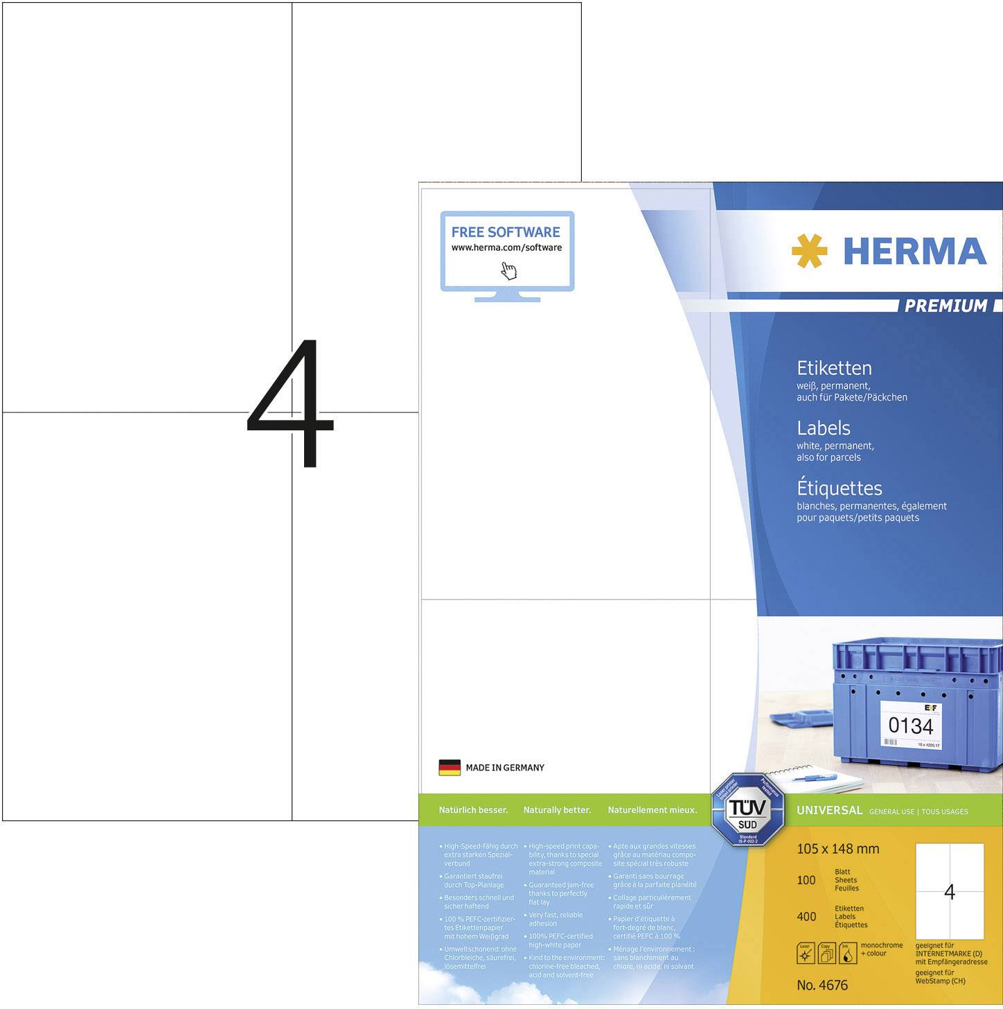 Herma 4676 Universal-Etiketten 105 x 148 mm Papier Weiß 400 St. Permanent haftend Tintenstrahldruck