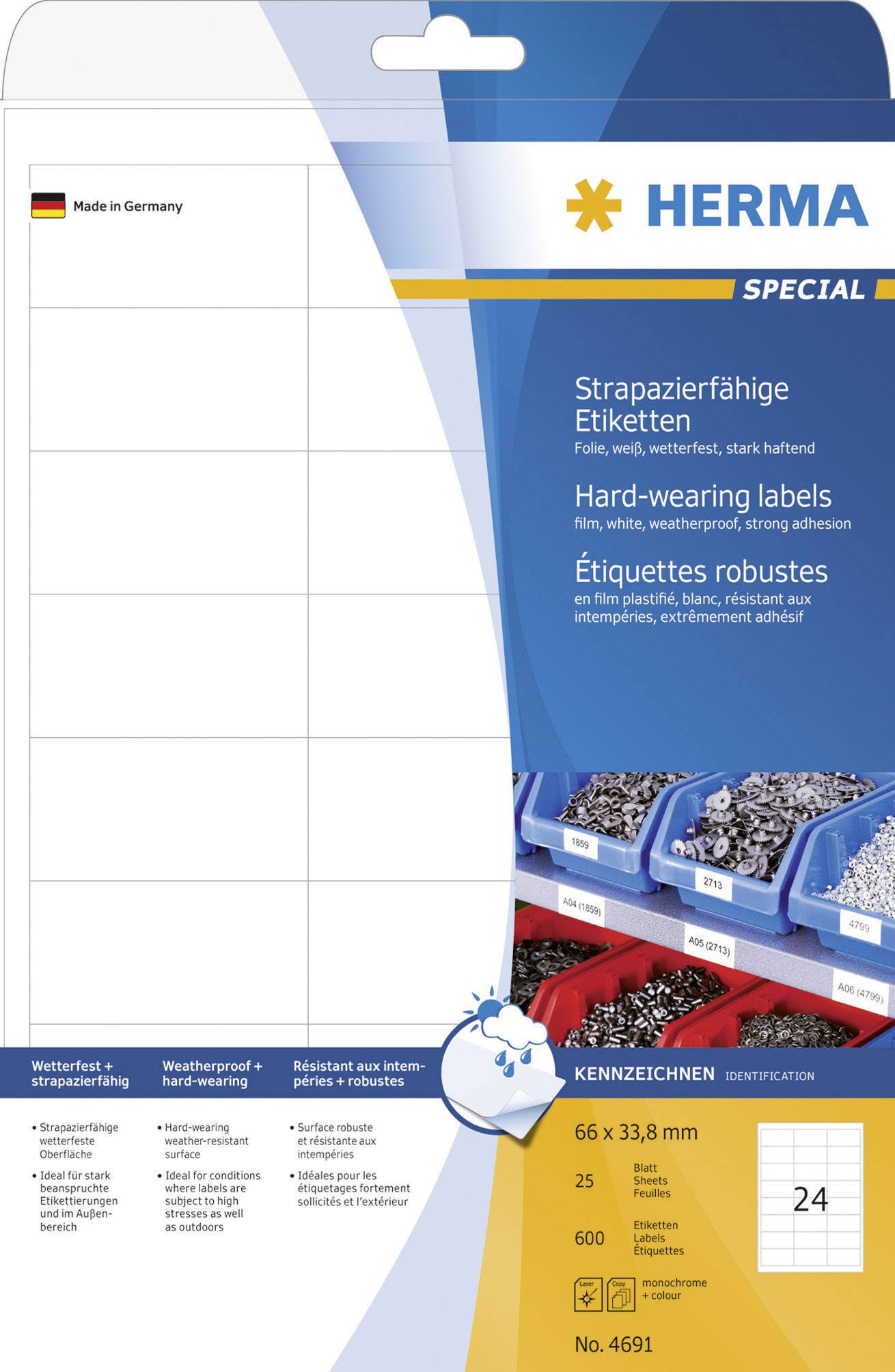 Etiketten Folie weiß 66x33,8mm Special A4 LaserCopy VE=600 Stück