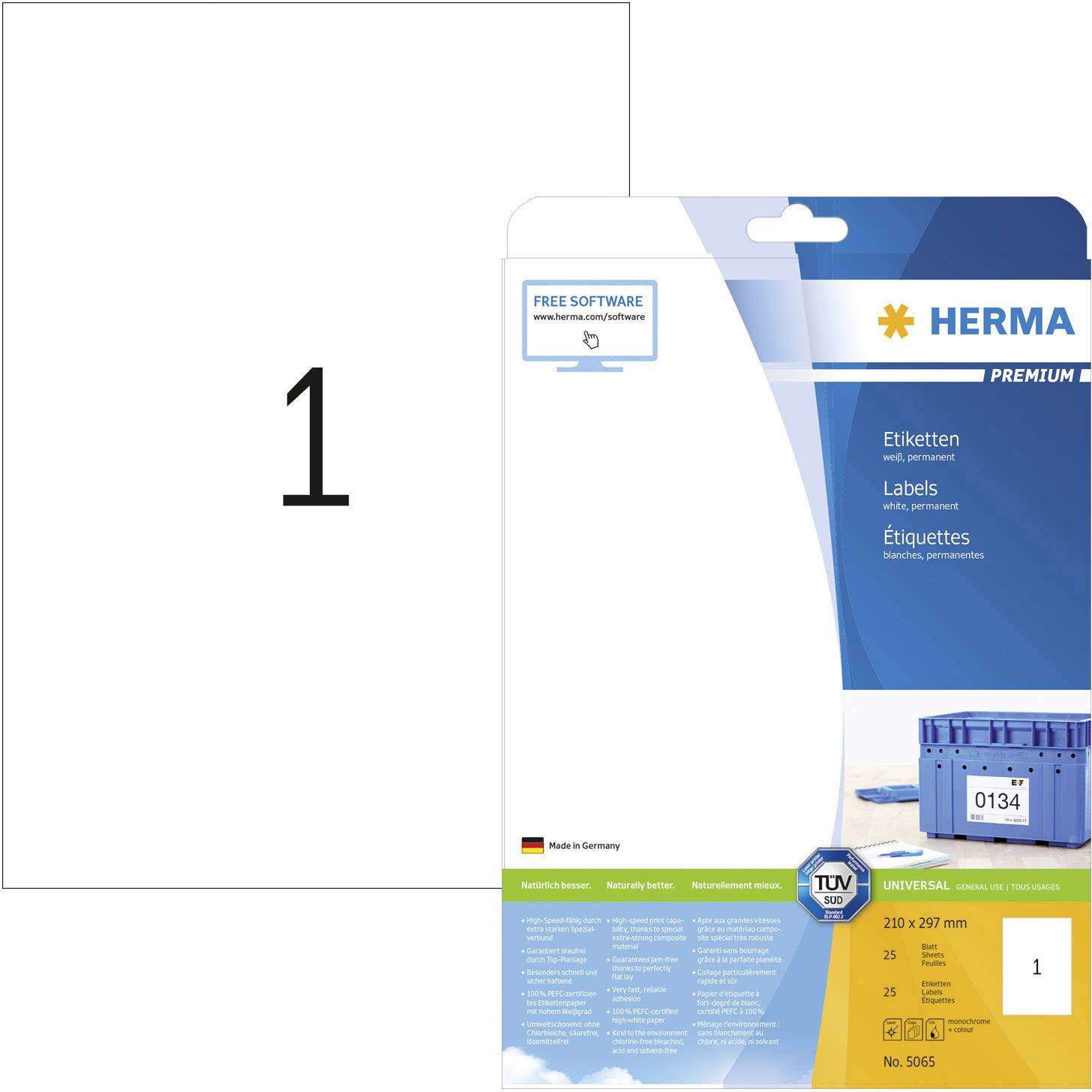 Herma 5065 Universal-Etiketten 210 x 297 mm Papier Weiß 25 St. Permanent haftend Tintenstrahldrucke