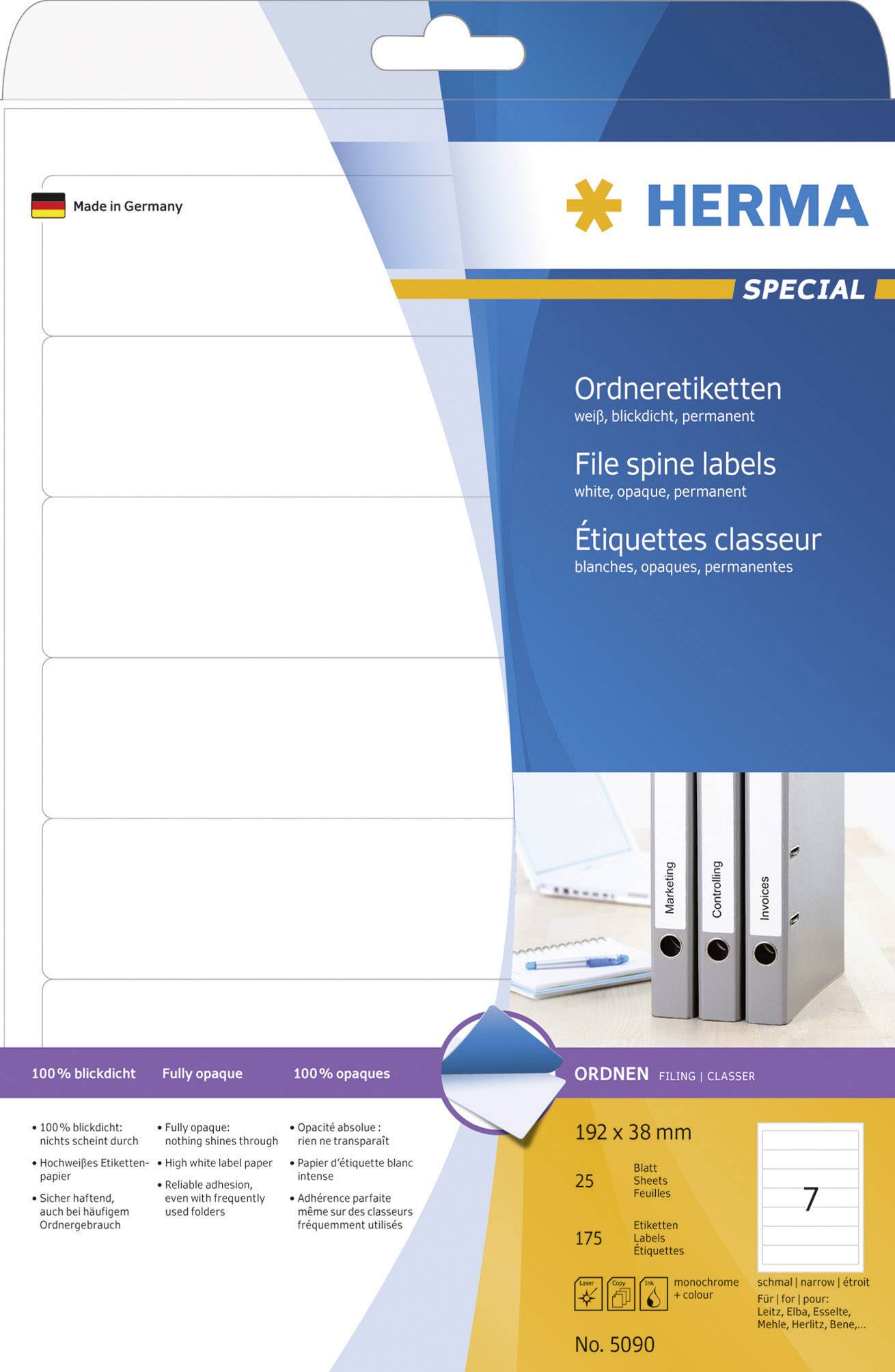 Ordneretiketten weiß 192x38mm Special A4 VE=175 Stück