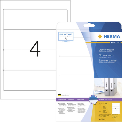 Herma Ordner-Etiketten 5095 61 x 192 mm Papier Weiß Permanent haftend 100 St.