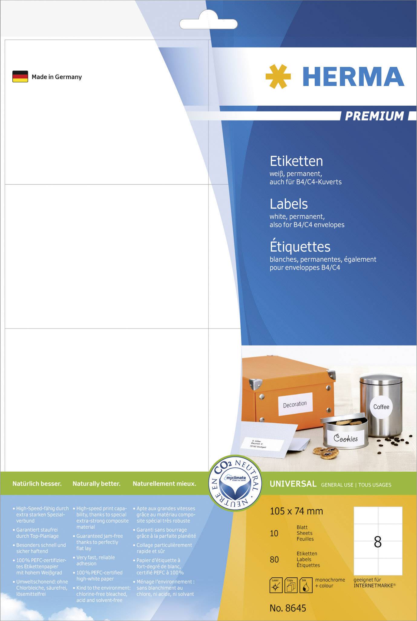Etiketten weiß 105x74mm Premium A4 VE=80 Stück