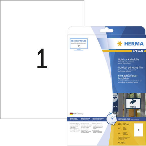 Herma 9500 Etiketten 210 x 297mm Polyethylenfolie Weiß 10 St. Permanent Universal-Etiketten, Wetterfeste Etiketten