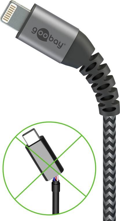 goobay Lightning auf USB-A Textilkabel mit Metallsteckern space grau/silber 2 m (1er Softpack)