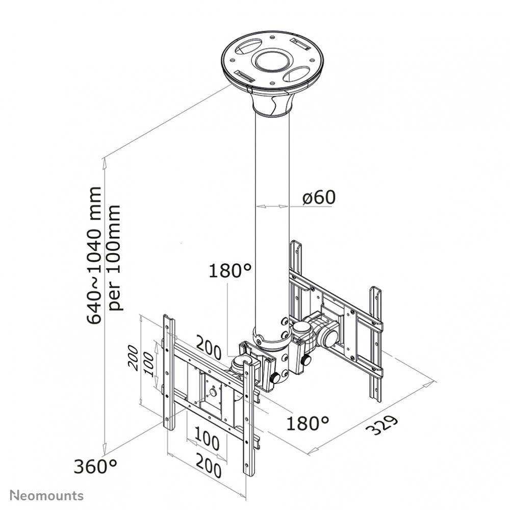 Neomounts FPMA-C200D TV-Deckenhalterung Höhenverstellbar 25,4 cm (10") - 101,6 cm (40") Neigbar+Schwenkbar, Rotierbar
