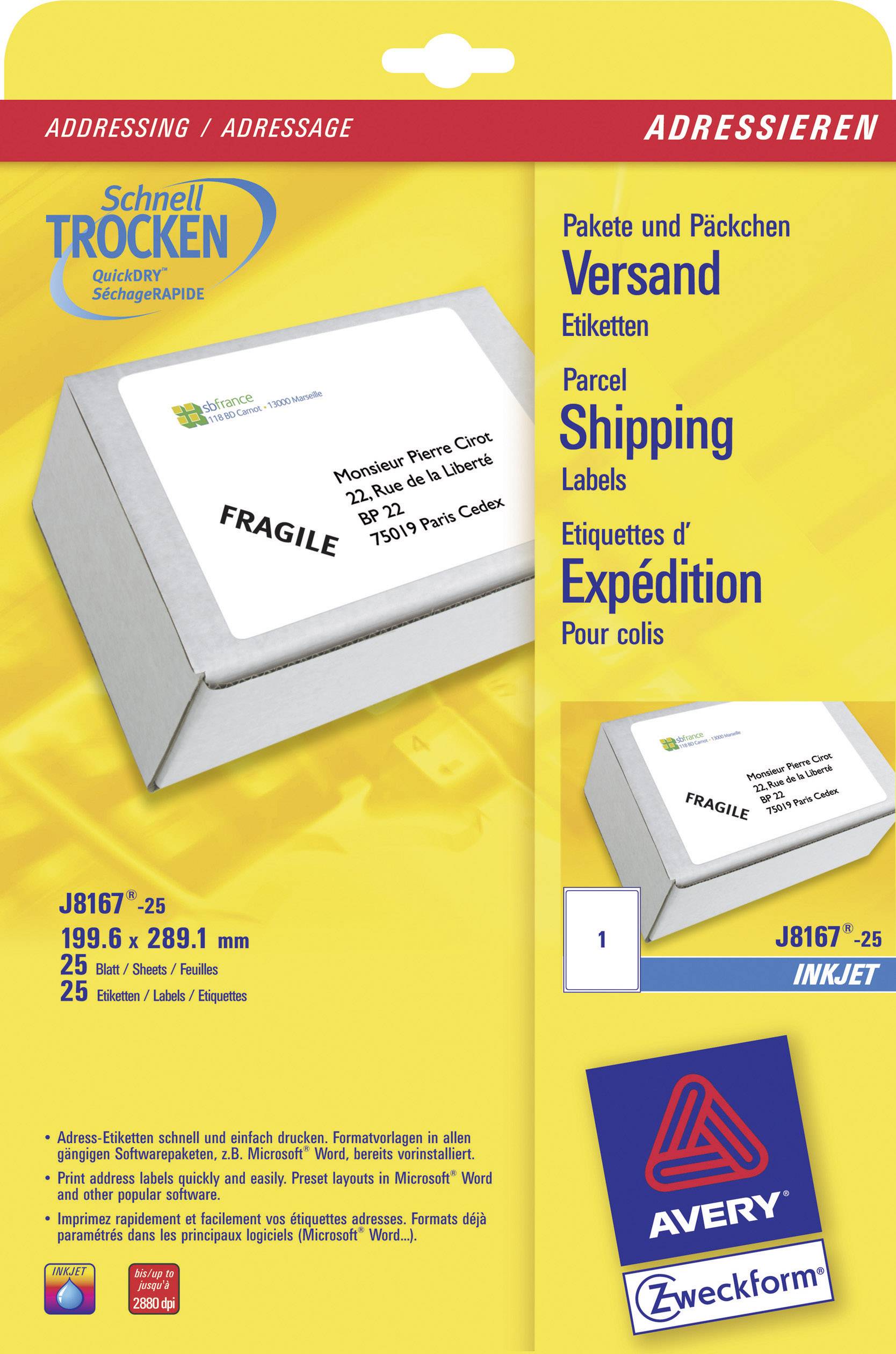 Versand-Etiketten 199,6x289,1 mm 25 Blatt/25 Etiketten weiß