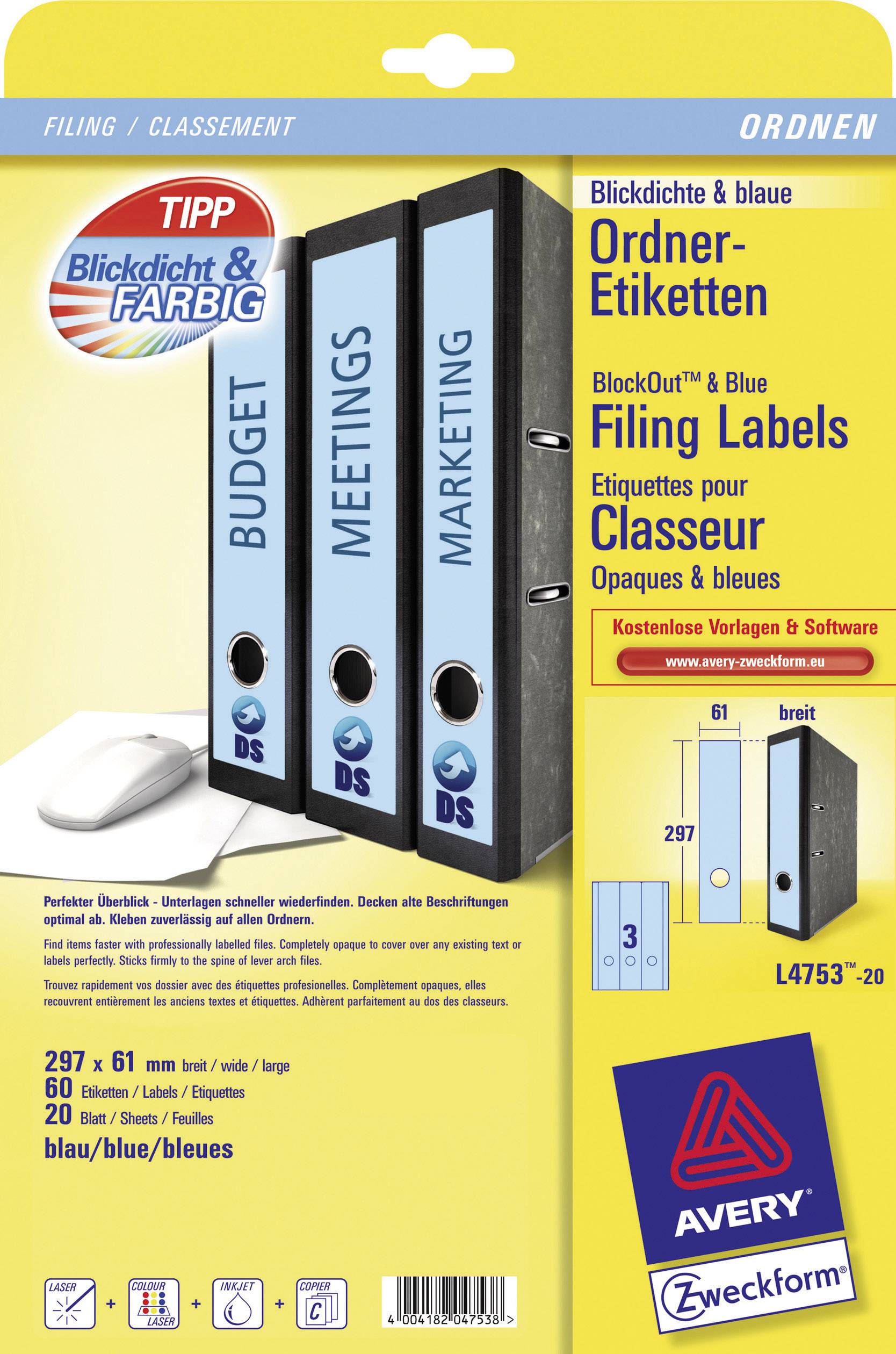 Ordnerrückenschilder 61x297mm selbstklebend VE=60 Stück blau