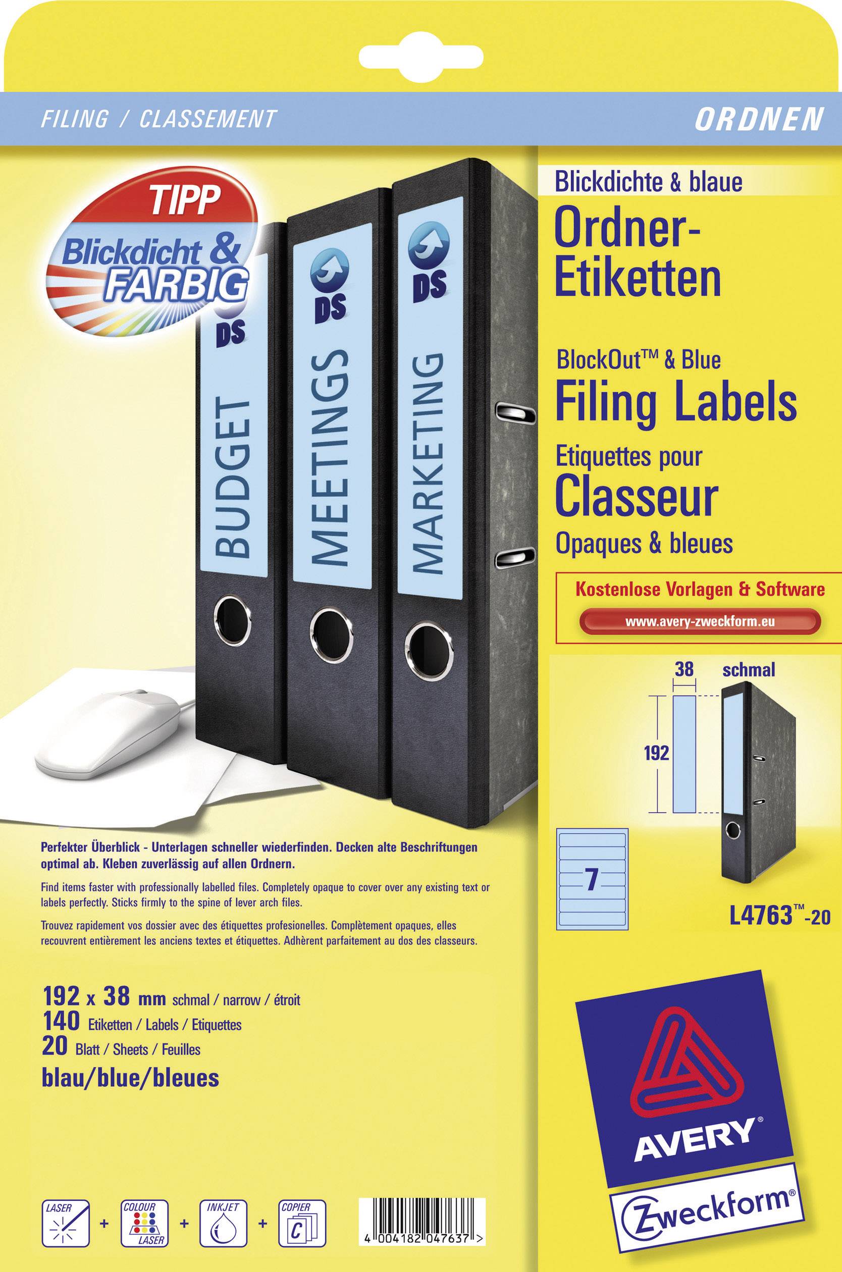 Ordnerrückenschilder 192x38mm selbstklebend blau VE=140 Stück