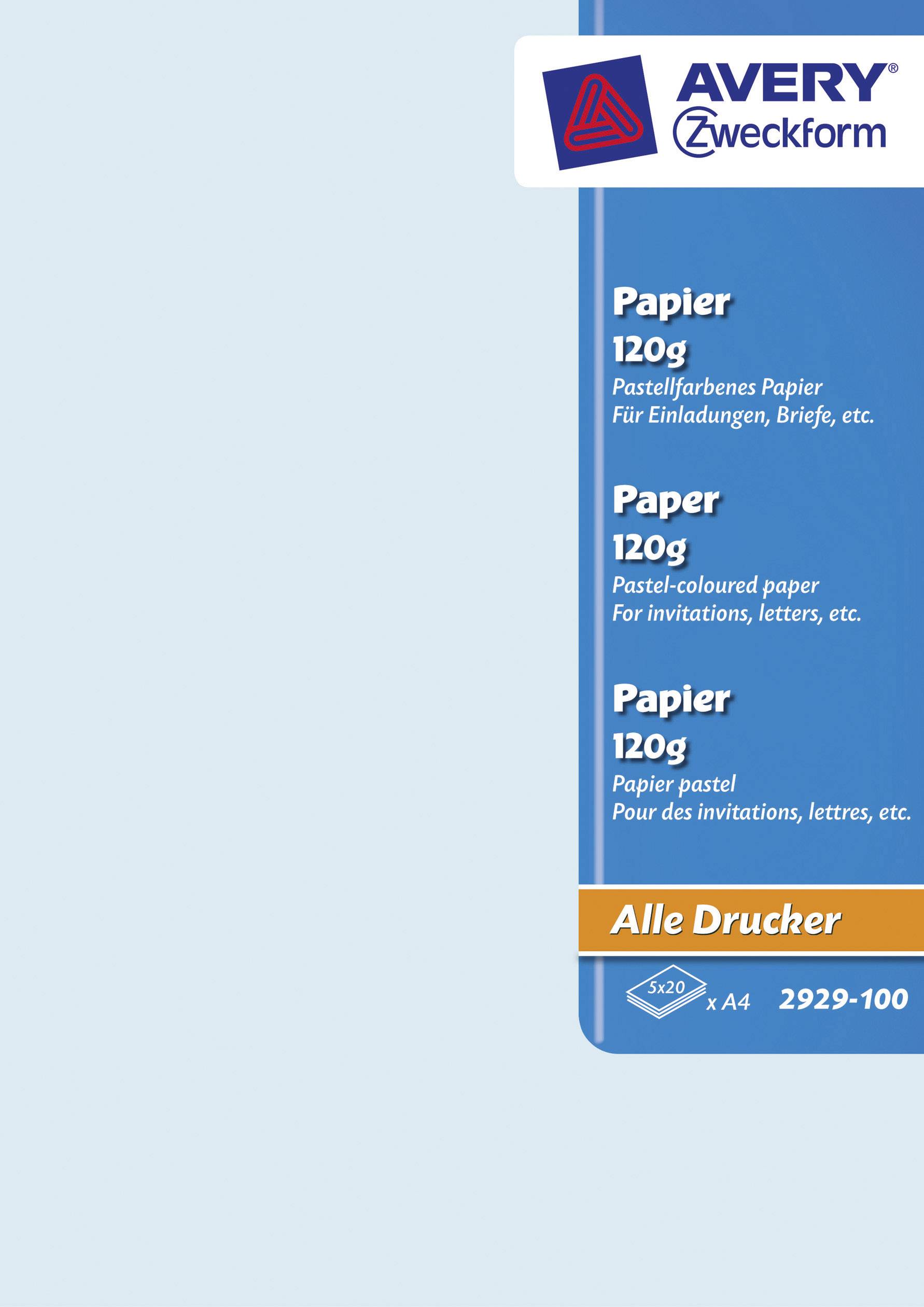 Avery-Zweckform Pastellfarbenes Papier in 5 Farben, Druckerpapier, , , 100 Blatt N/A, Geeignet für