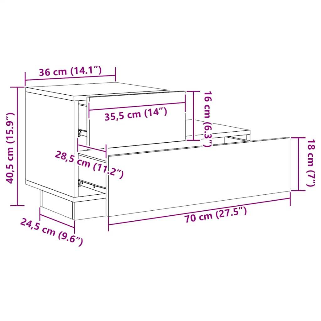 vidaXL Nachttisch mit LED-Leuchten Schwarz 70x36x40,5 cm