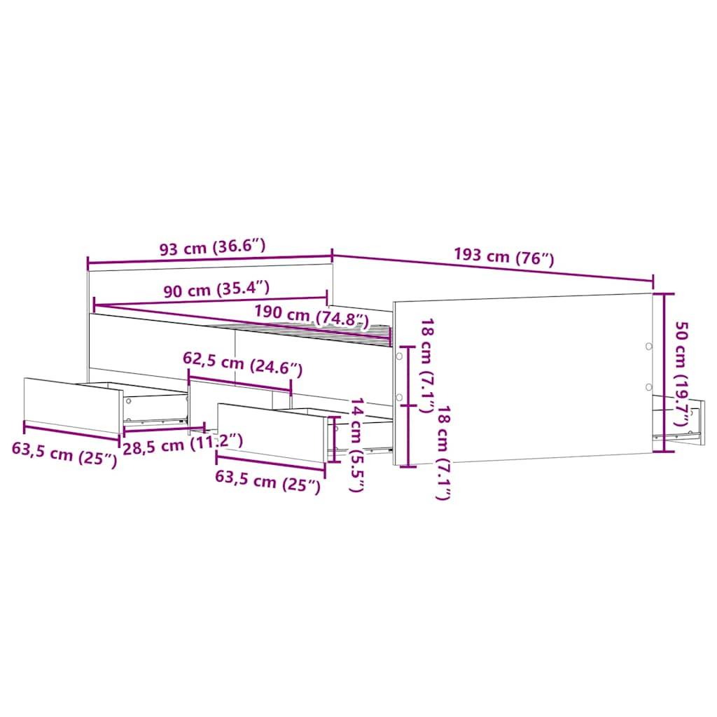 vidaXL Bettgestell mit Kopf- und Fußteil Sonoma-Eiche 90x190 cm