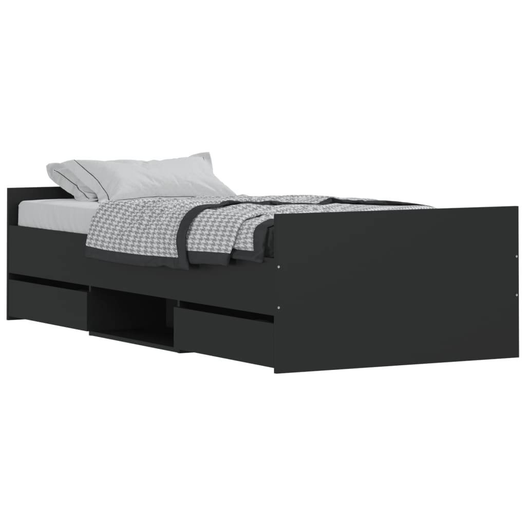 vidaXL Bettgestell mit Kopf- und Fußteil Schwarz 90x190 cm