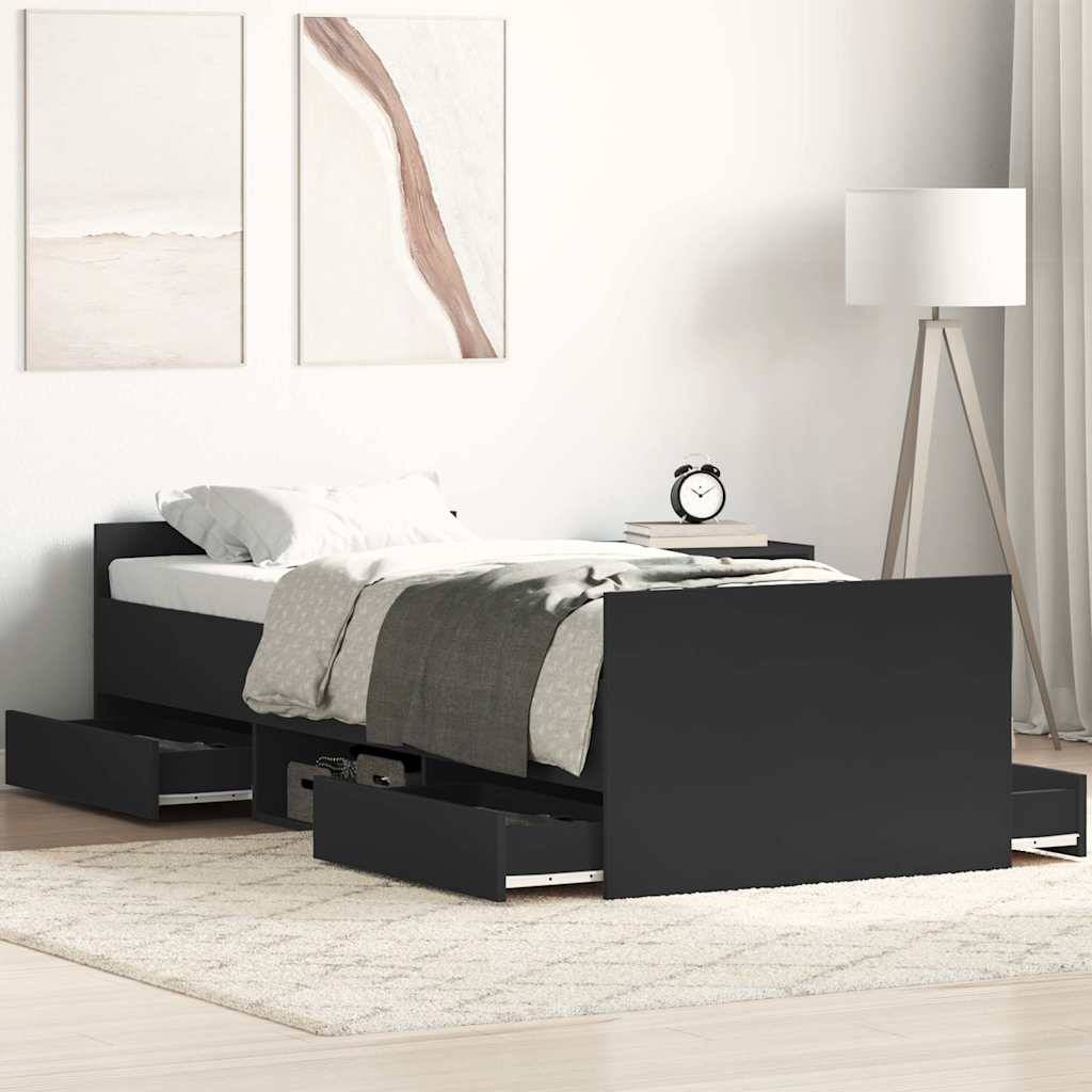 vidaXL Bettgestell mit Kopf- und Fußteil Schwarz 90x190 cm