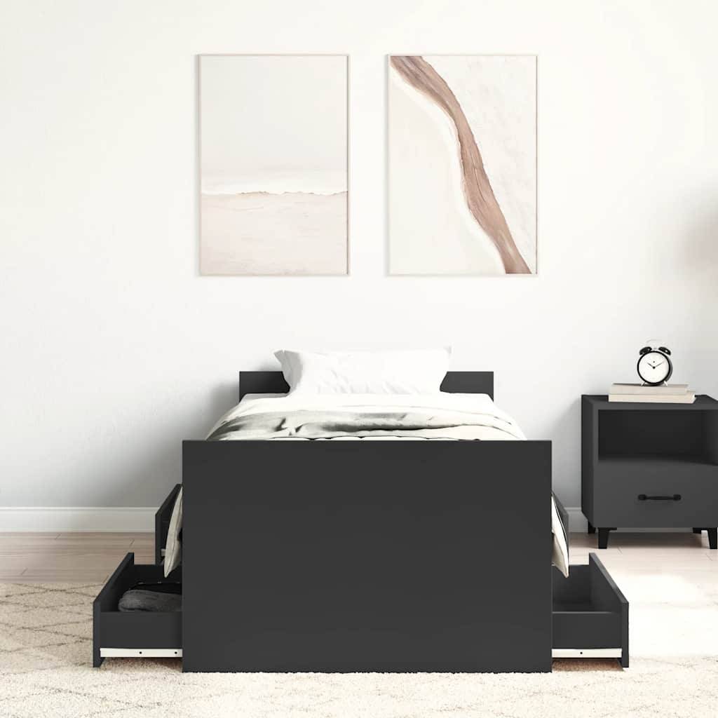 vidaXL Bettgestell mit Kopf- und Fußteil Schwarz 90x190 cm